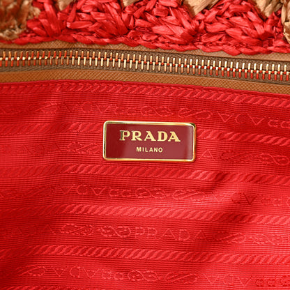 Prada Raffia Crochet Bi-Color Small Tote Naturale Rosso 7 of 13