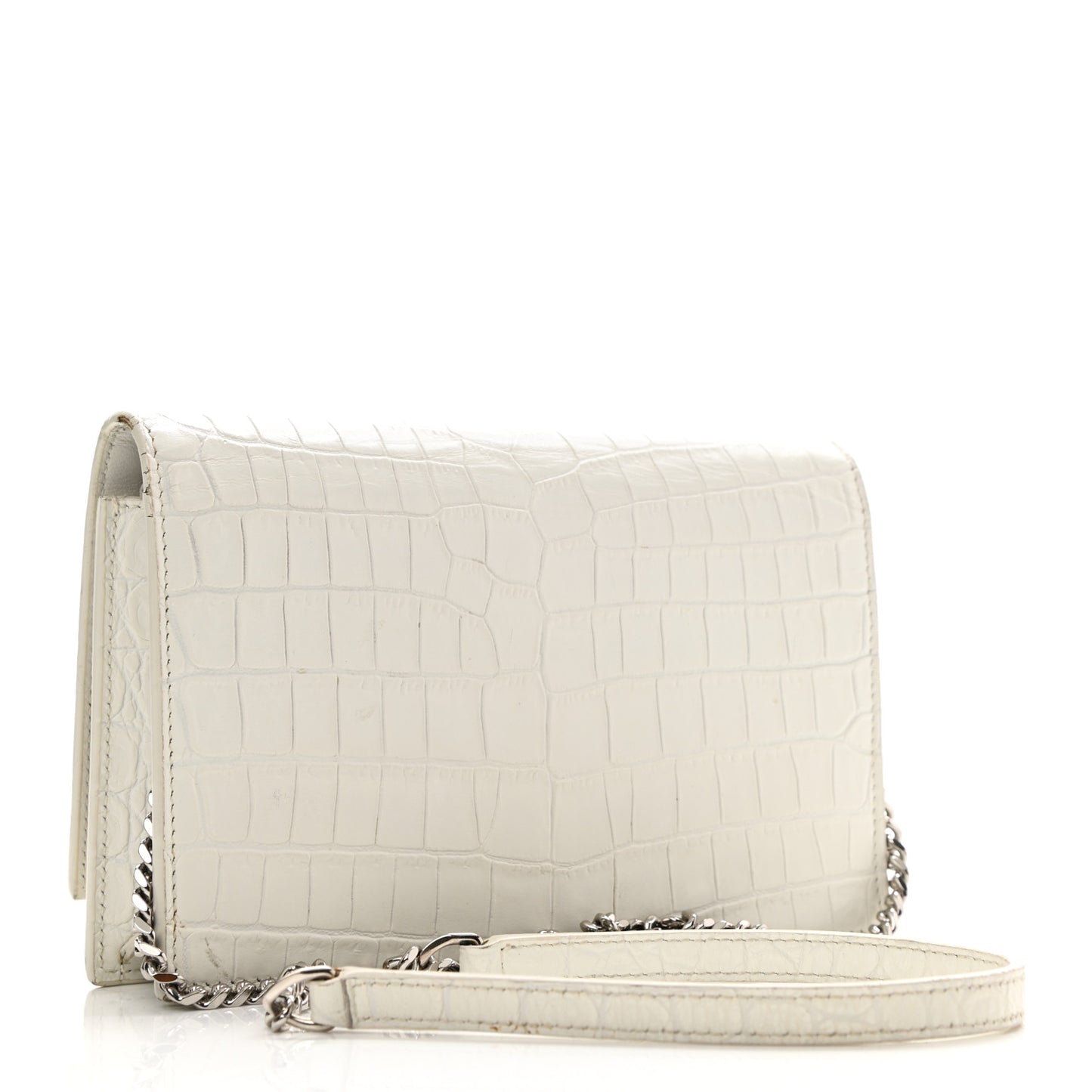 Calfskin Crocodile Embossed Kate Monogram Tassel Chain Wallet Crema Soft