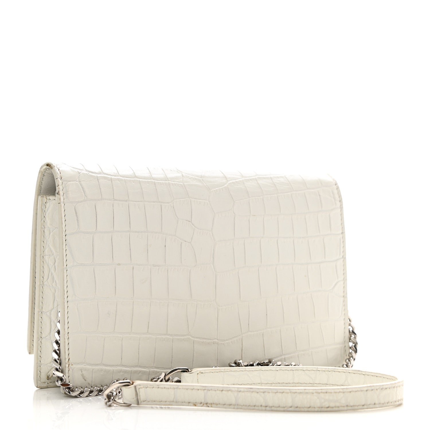 Saint Laurent Calfskin Crocodile Embossed Kate Monogram Tassel Chain Wallet Crema Soft 3 of 13