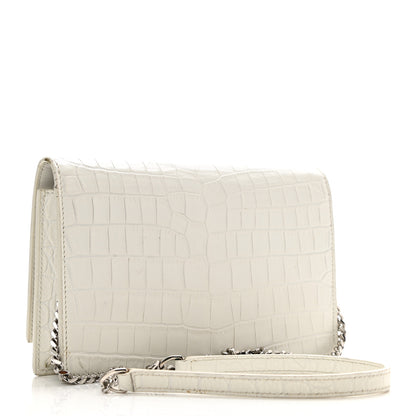 Saint Laurent Calfskin Crocodile Embossed Kate Monogram Tassel Chain Wallet Crema Soft 3 of 13