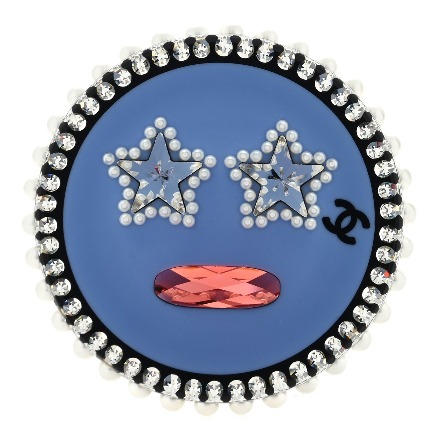 Metal Resin Pearl Emoji Brooch Purple Silver