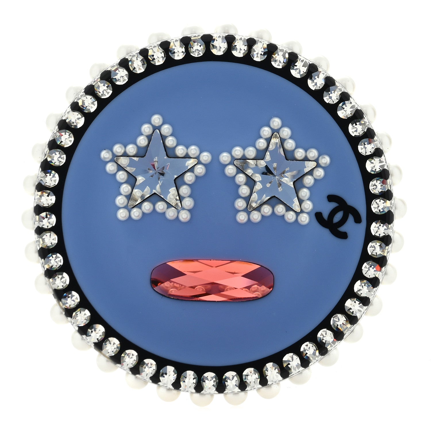 Chanel Metal Resin Pearl Emoji Brooch Purple Silver 1 of 3