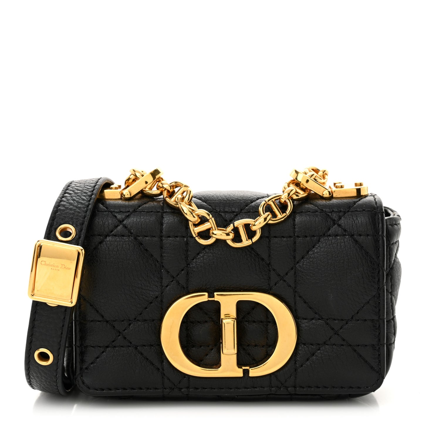 Supple Calfskin Cannage Micro Caro Bag Black