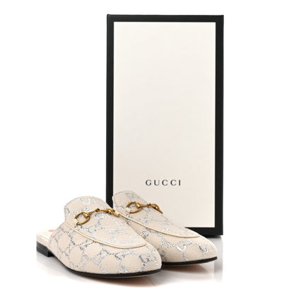 Gucci Canvas Lame GG Monogram Womens Princetown Slippers 37.5 Gardenia Silver 9 of 9