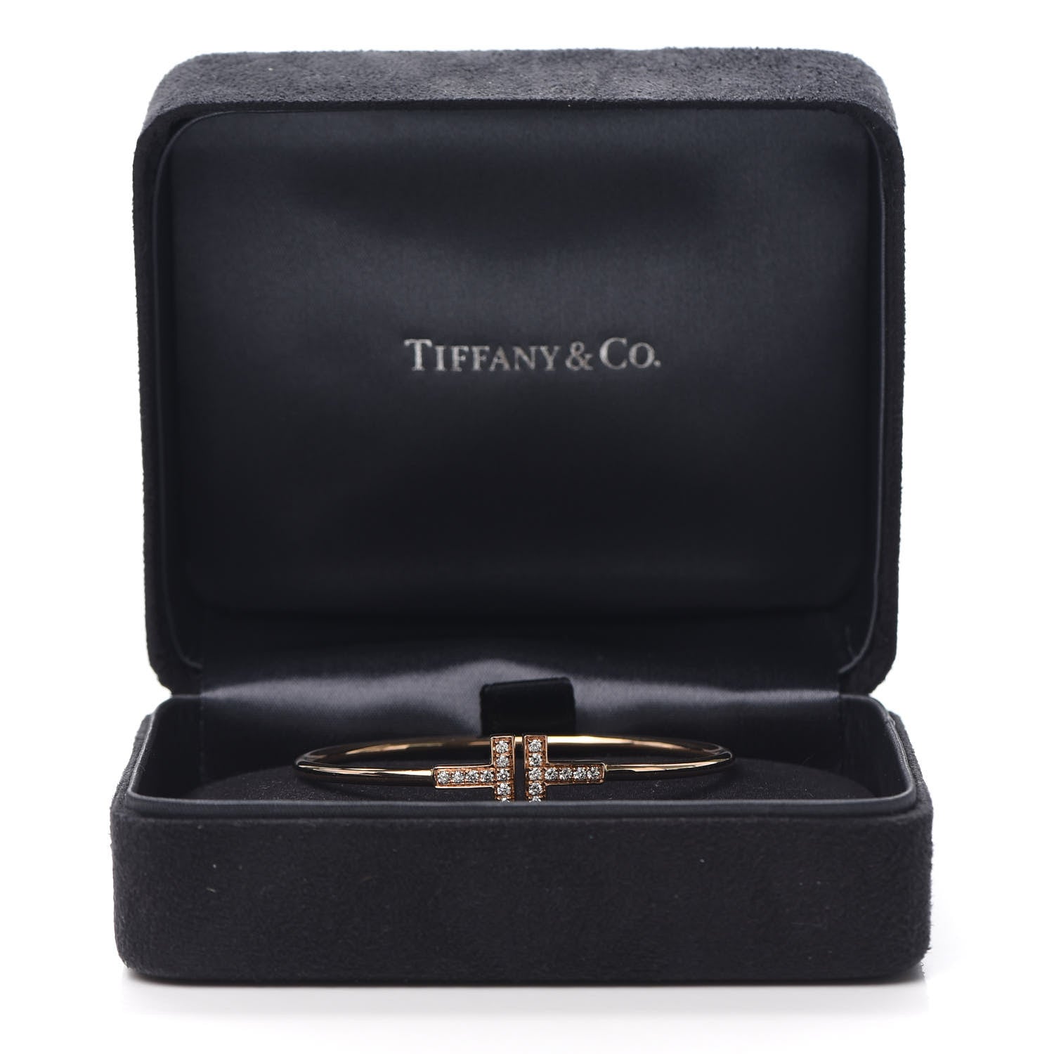 Tiffany 18K Rose Gold Diamond T Wire Bracelet 5 of 5