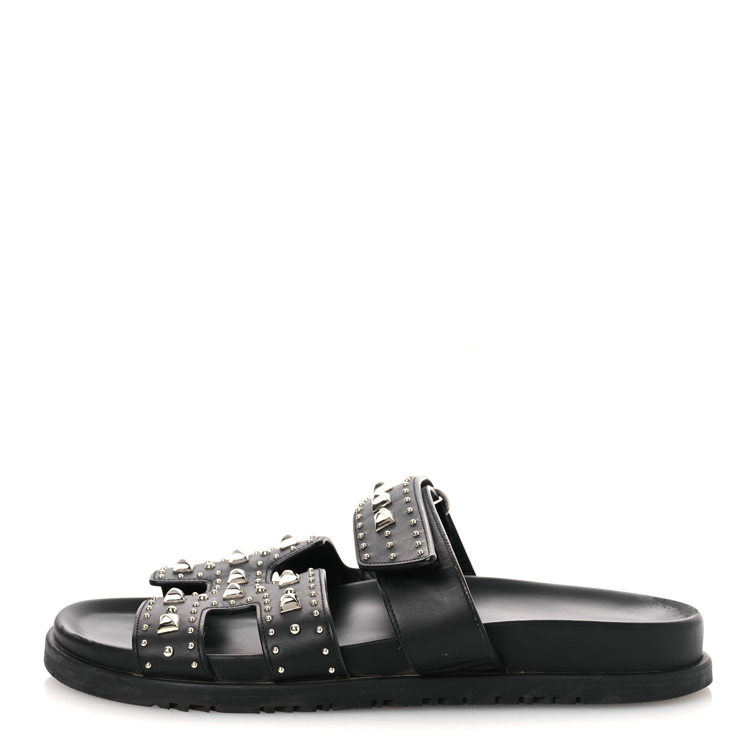 Hermes Calfskin Medor Studded Womens Chypre Sandals 38.5 Black 1 of 13