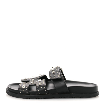 Hermes Calfskin Medor Studded Womens Chypre Sandals 38.5 Black 1 of 13