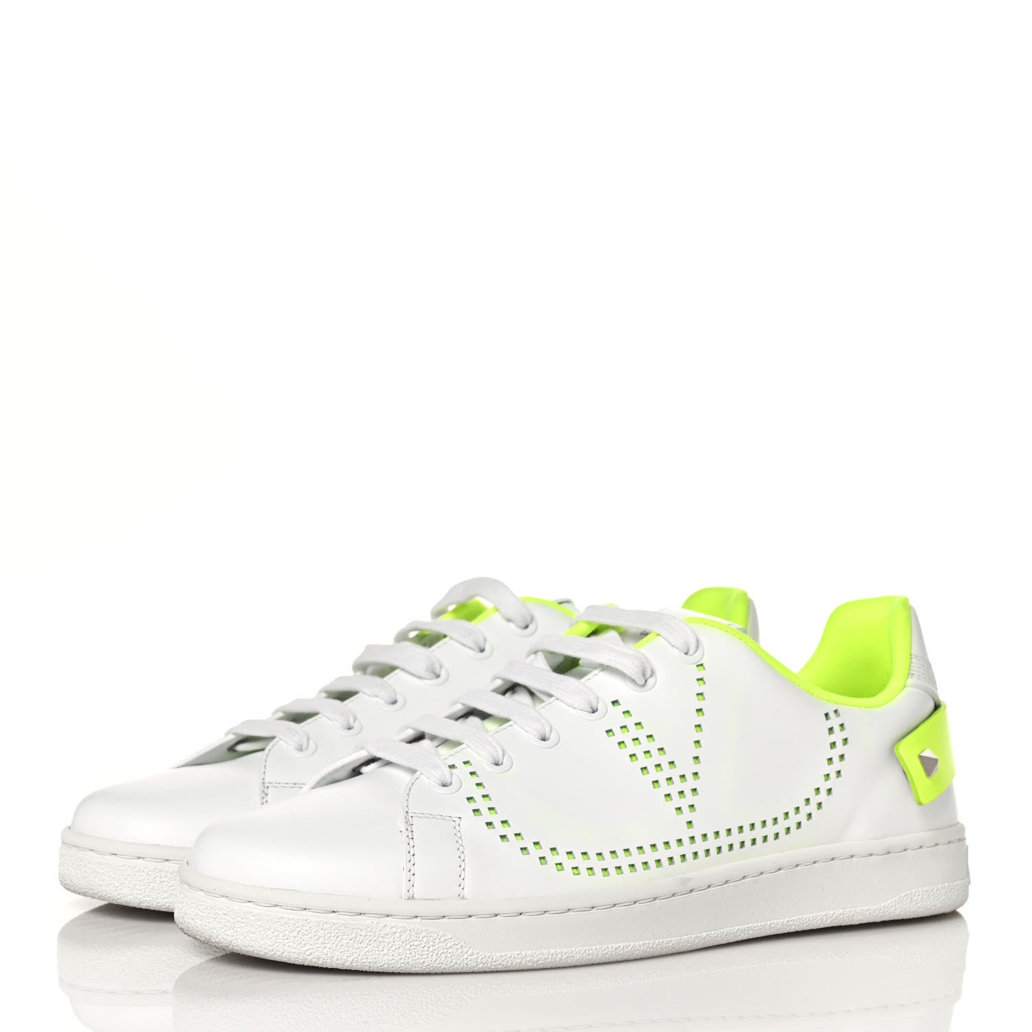Valentino Garavani Calfskin Womens Backnet Sneakers 38.5 White Fluo Green 3 of 8