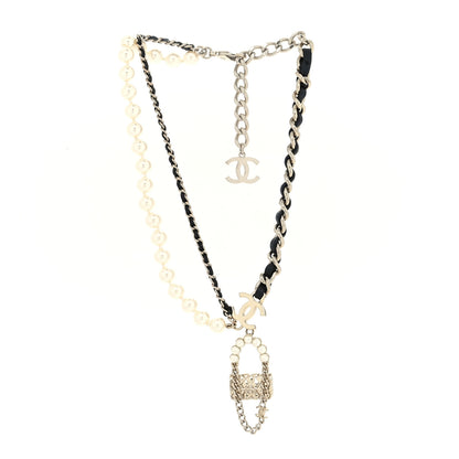 Chanel Lambskin Pearl Quilted Flap Necklace Gold Black Pearly White 2 of 3
