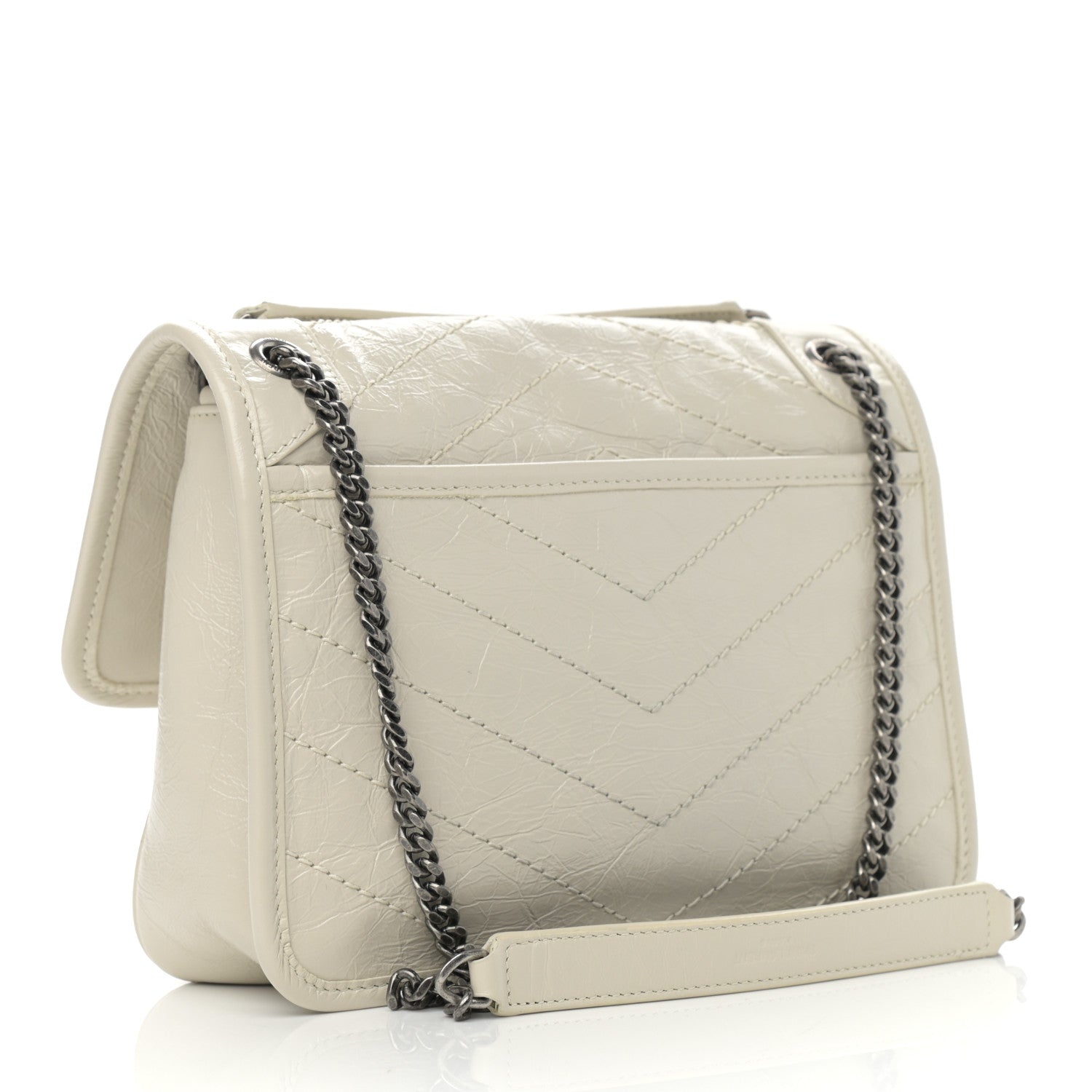 Saint Laurent Crinkled Calfskin Matelasse Monogram Baby Niki Chain Satchel Blanc Vintage 3 of 12