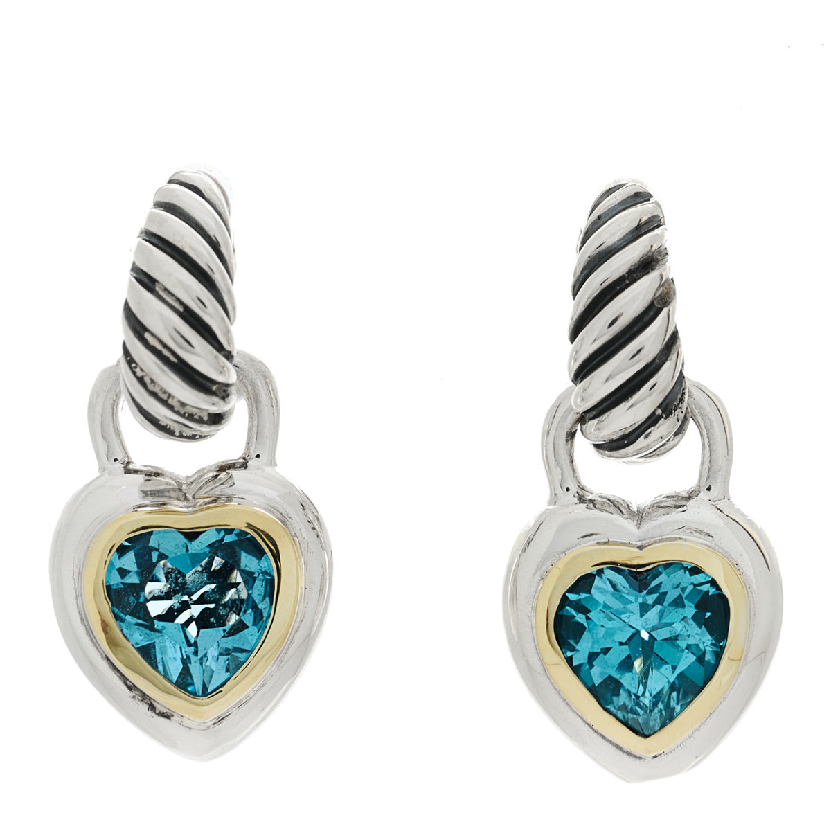 Sterling Silver 14K Yellow Gold Blue Topaz Heart Earrings