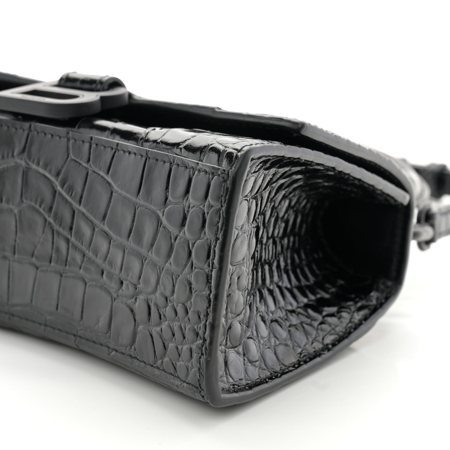 Balenciaga Shiny Calfskin Monochrome Crocodile Embossed Hourglass Top Handle Bag XS Black 10 of 10