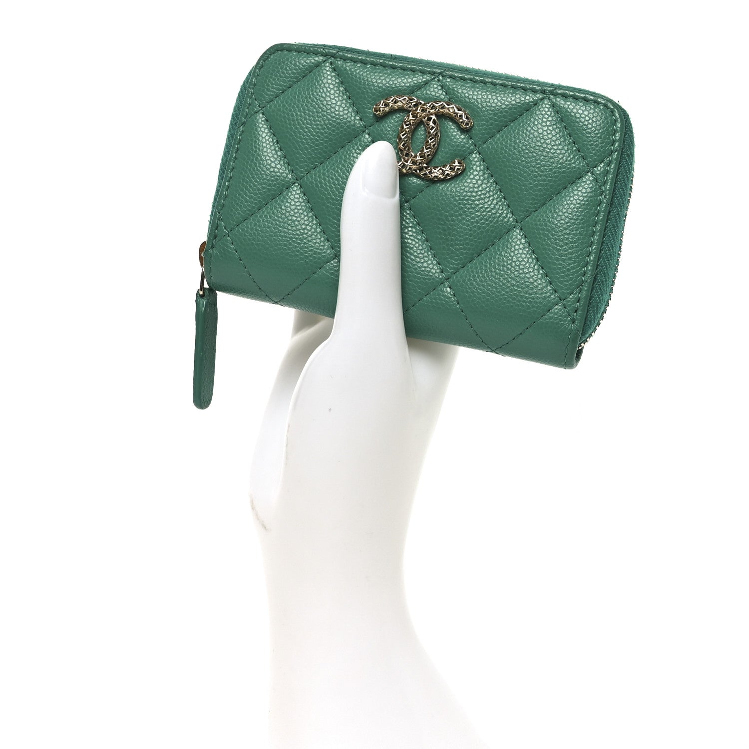 Chanel Caviar Quilted Perforated CC Zip Coin Purse Green 1805649
