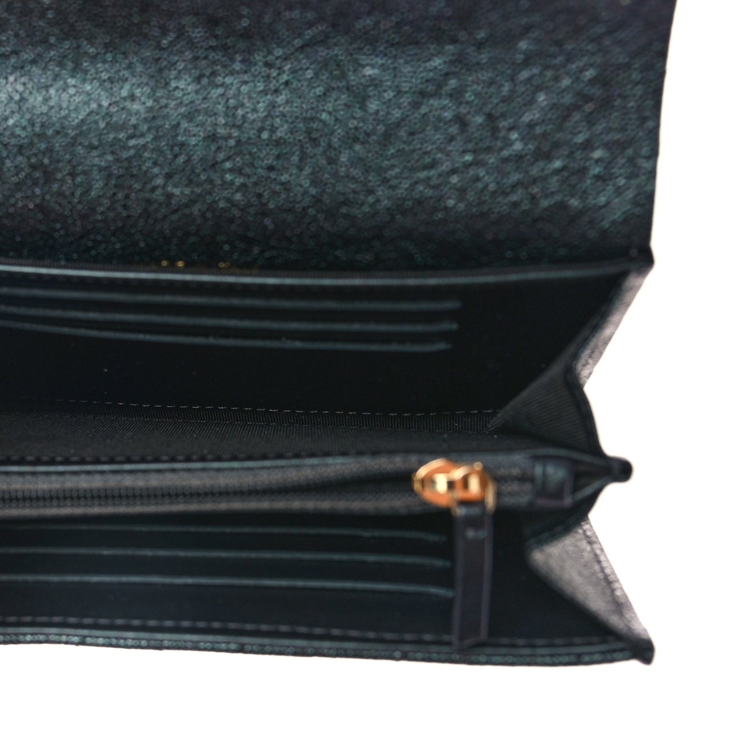 Iridescent Caviar Quilted Large Gusset Flap Wallet Black