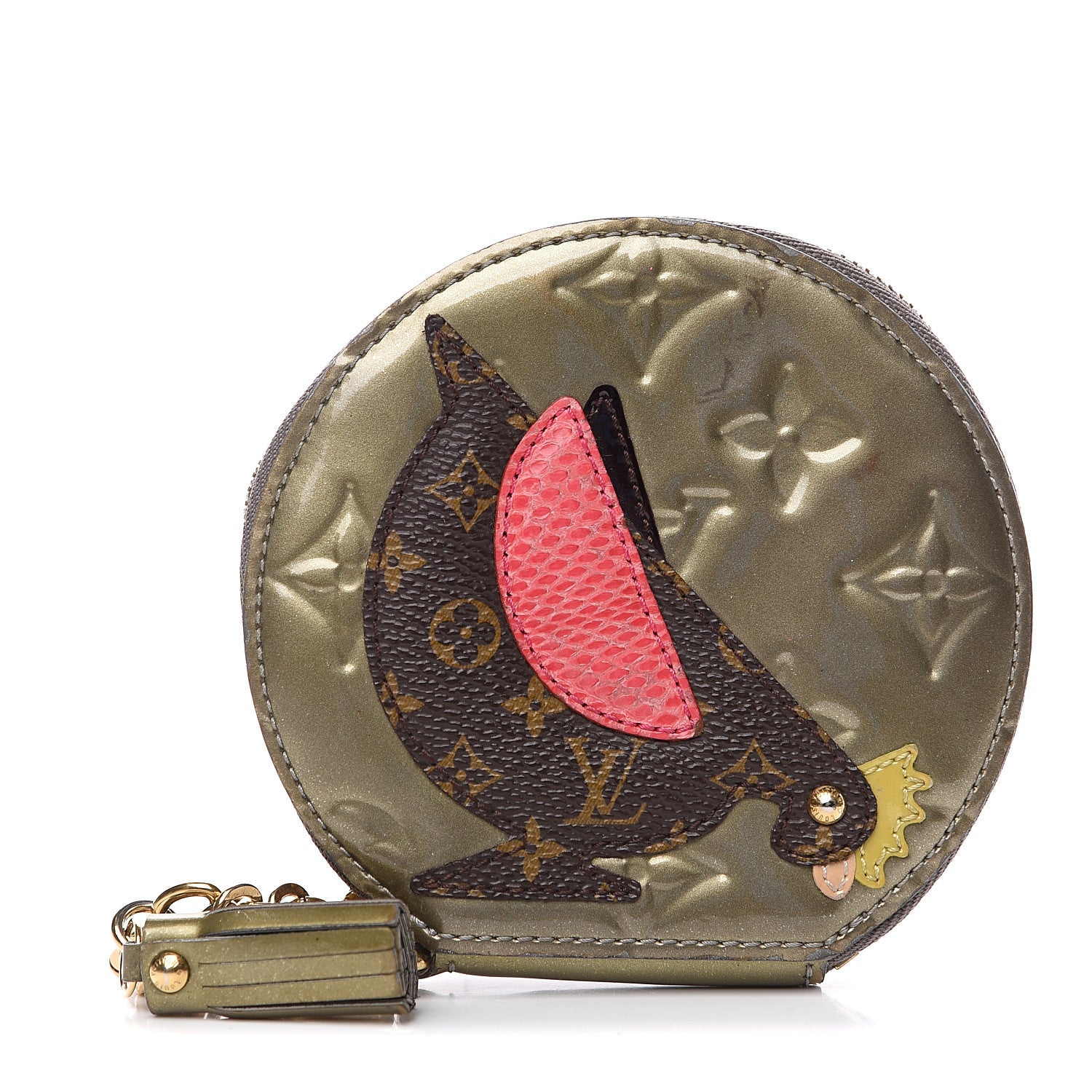 Louis Vuitton Vernis Animania Coq Rooster Round Coin Purse Gris Art Deco 1 of 8