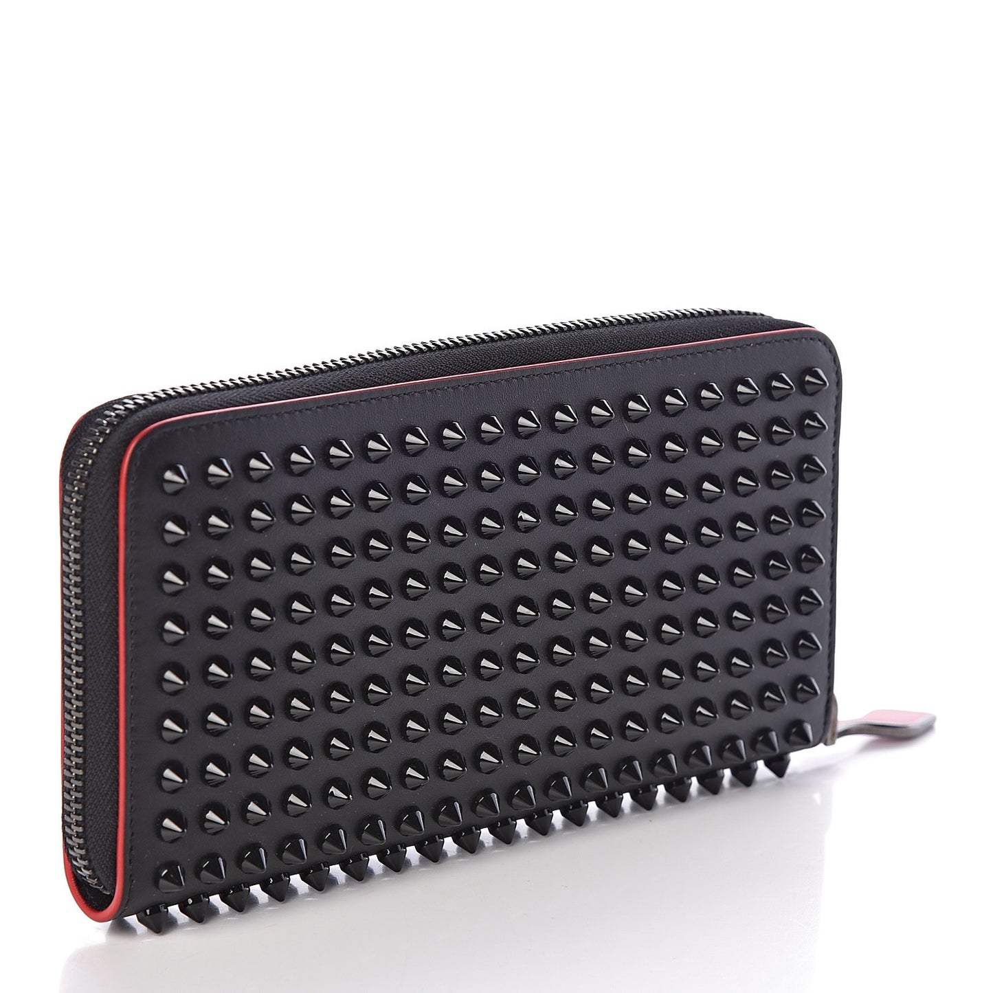 Calfskin Panettone Spiked Zip Around Wallet Black