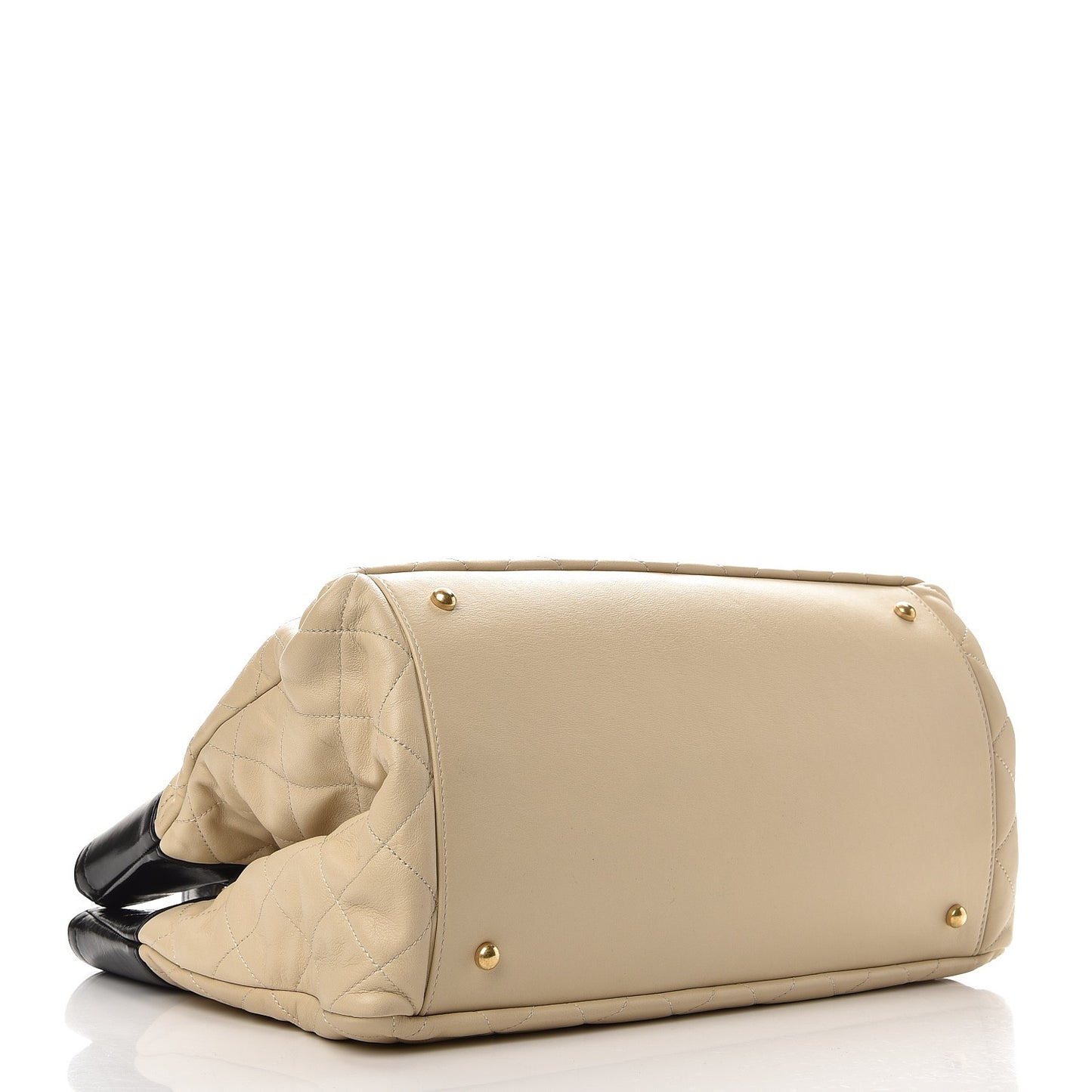 Calfskin Quilted In The Mix Shopping Tote Beige Black