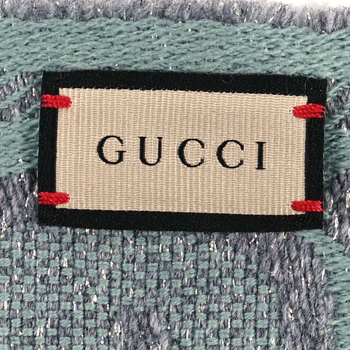 Wool Lame Jacquard Monogram Jumbo GG Lady Nest Lux Scarf Aqua Medium Grey