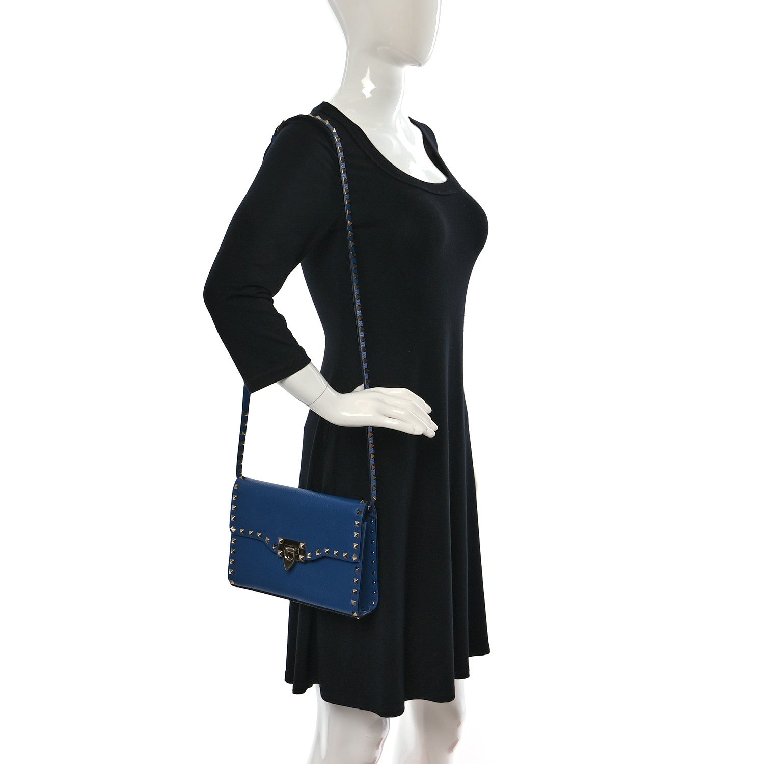 Valentino Garavani Pebbled Calfskin Medium Rockstud Flip Lock Crossbody Bag Peacock 2 of 9