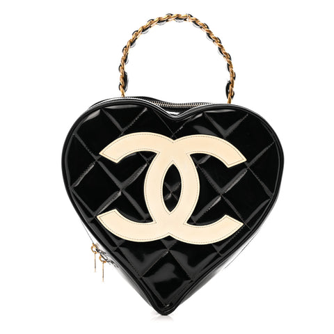 Patent Quilted CC Barbie Heart Vanity Case Black