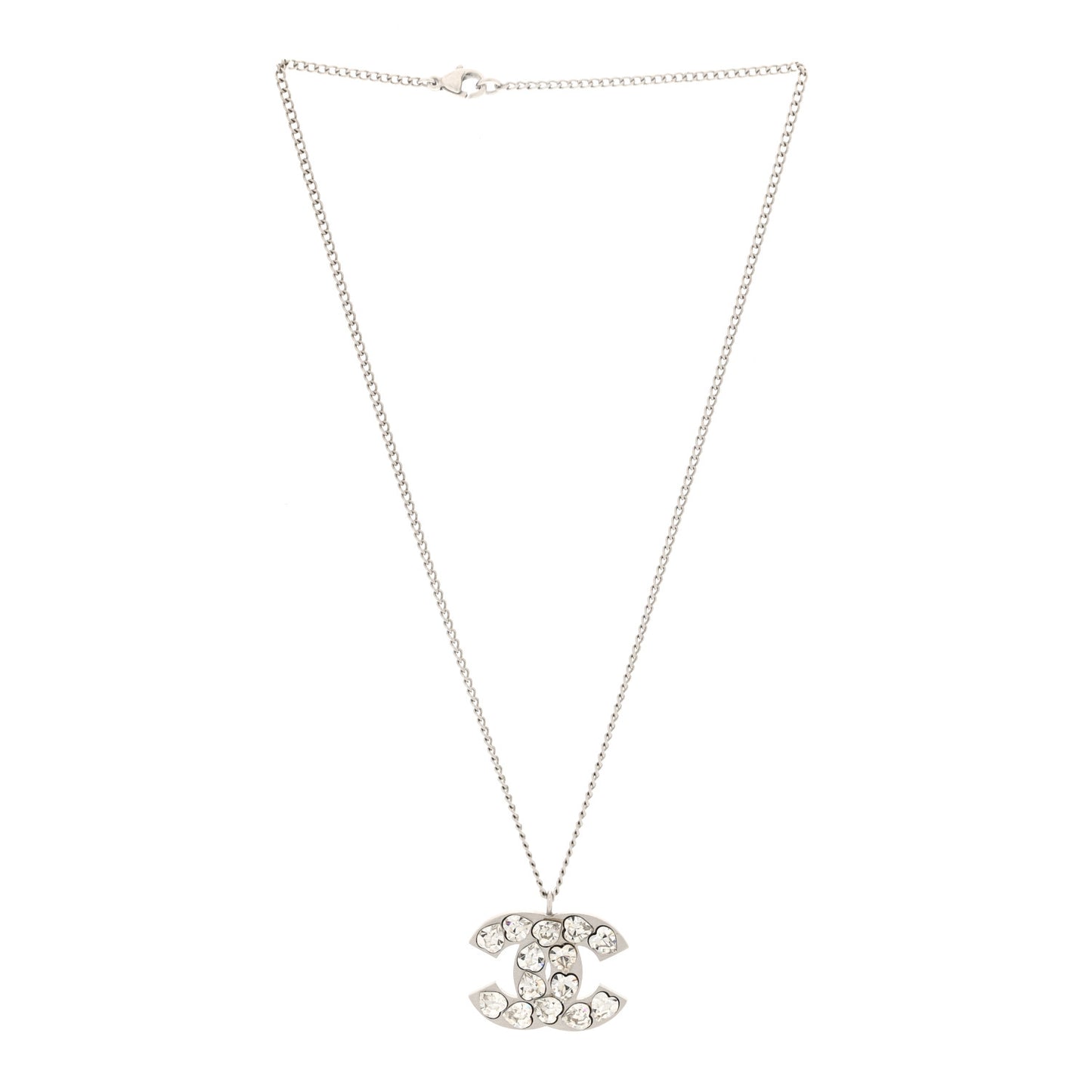Crystal Heart CC Necklace Silver