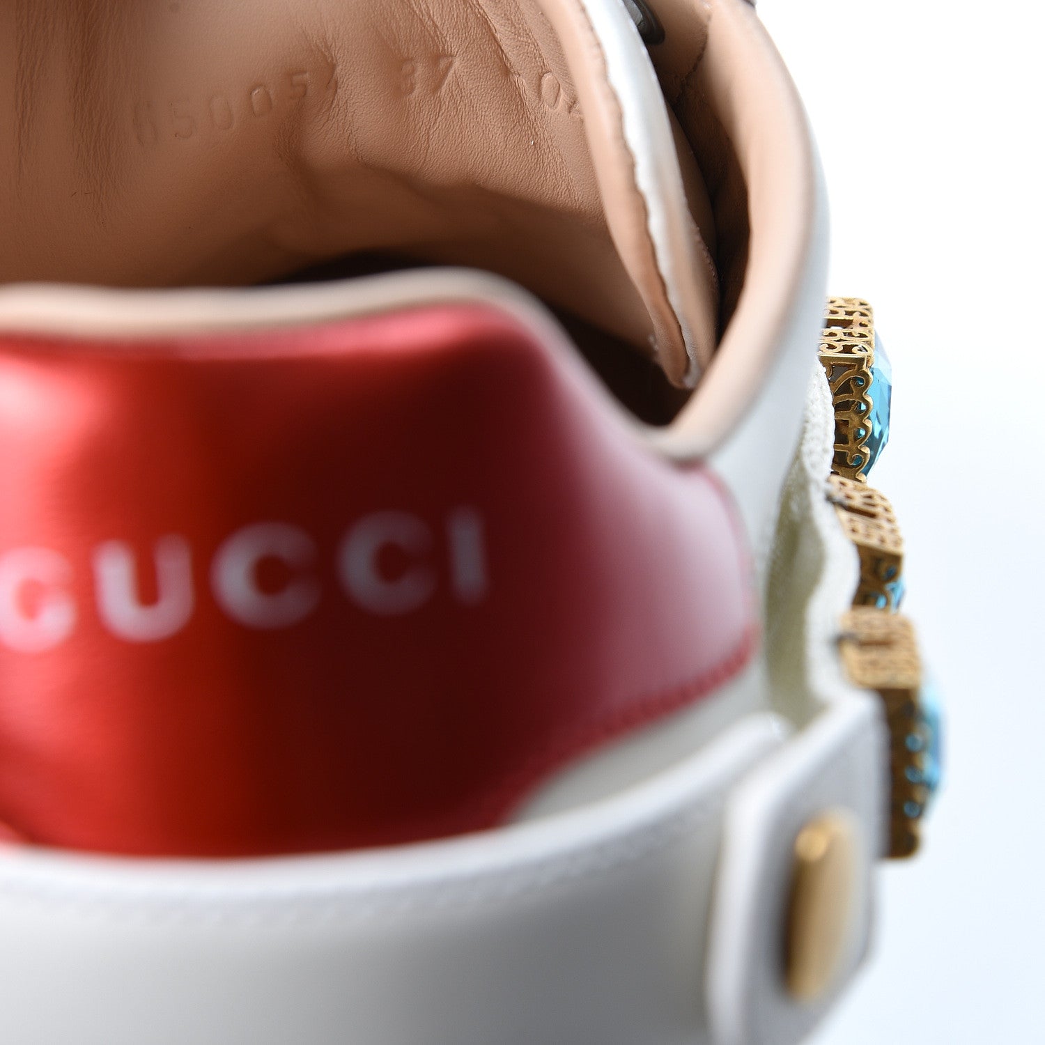 Gucci Calfskin Removable Crystals Bee Embroidered Ace Platform Sneakers 37 White 7 of 11