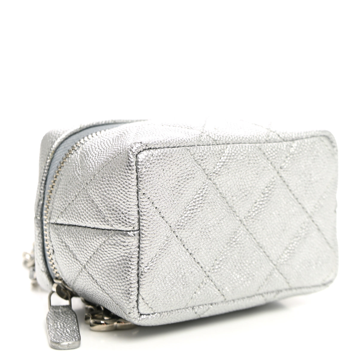 Chanel Metallic Caviar Quilted Mini Top Handle Vanity With Chain Silver 4 of 11