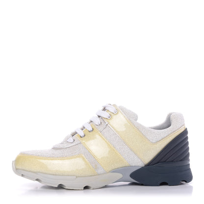 Chanel Iridescent Terry Cloth PVC Calfskin Sneakers 44 Silver 1 of 9
