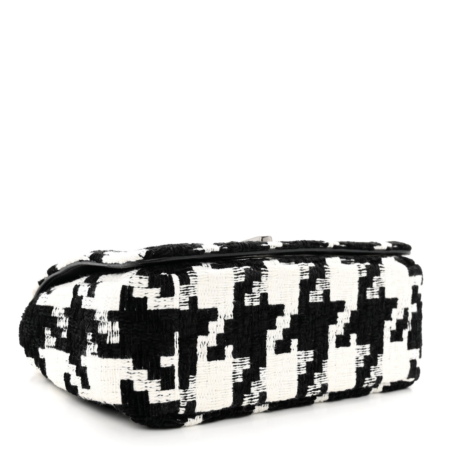 Christian Dior Tweed Macro Houndstooth Small Caro Bag Black White 4 of 10