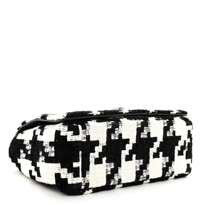 Christian Dior Tweed Macro Houndstooth Small Caro Bag Black White 4 of 10