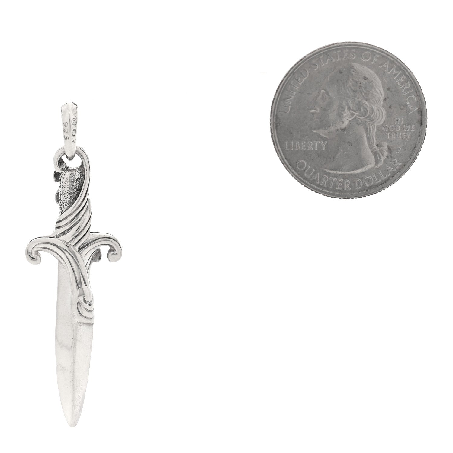 David Yurman Sterling Silver Black Diamond Waves Dagger Amulet Pendant 2 of 3