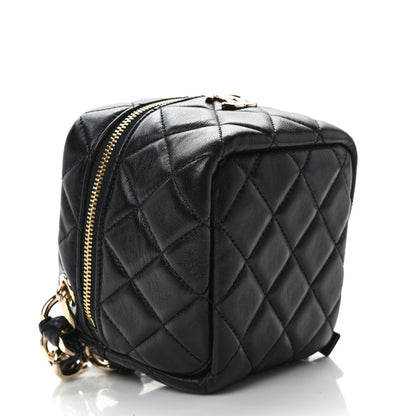 Chanel Lambskin Quilted Cube Chain Wristlet Case Black 8 of 14