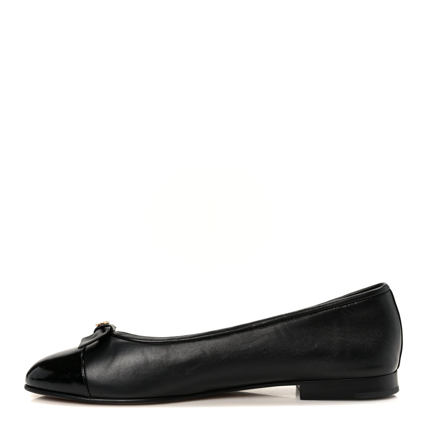 Lambskin Patent Cap Toe Pearl CC Ballerina Flats 40 Black