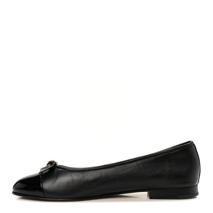 Chanel Lambskin Patent Cap Toe Pearl CC Ballerina Flats 40 Black 1 of 9