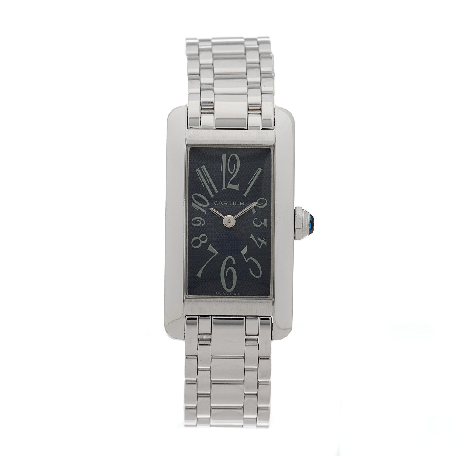 Cartier 18K White Gold 19mm Tank Americaine Quartz Watch Black 1 of 4