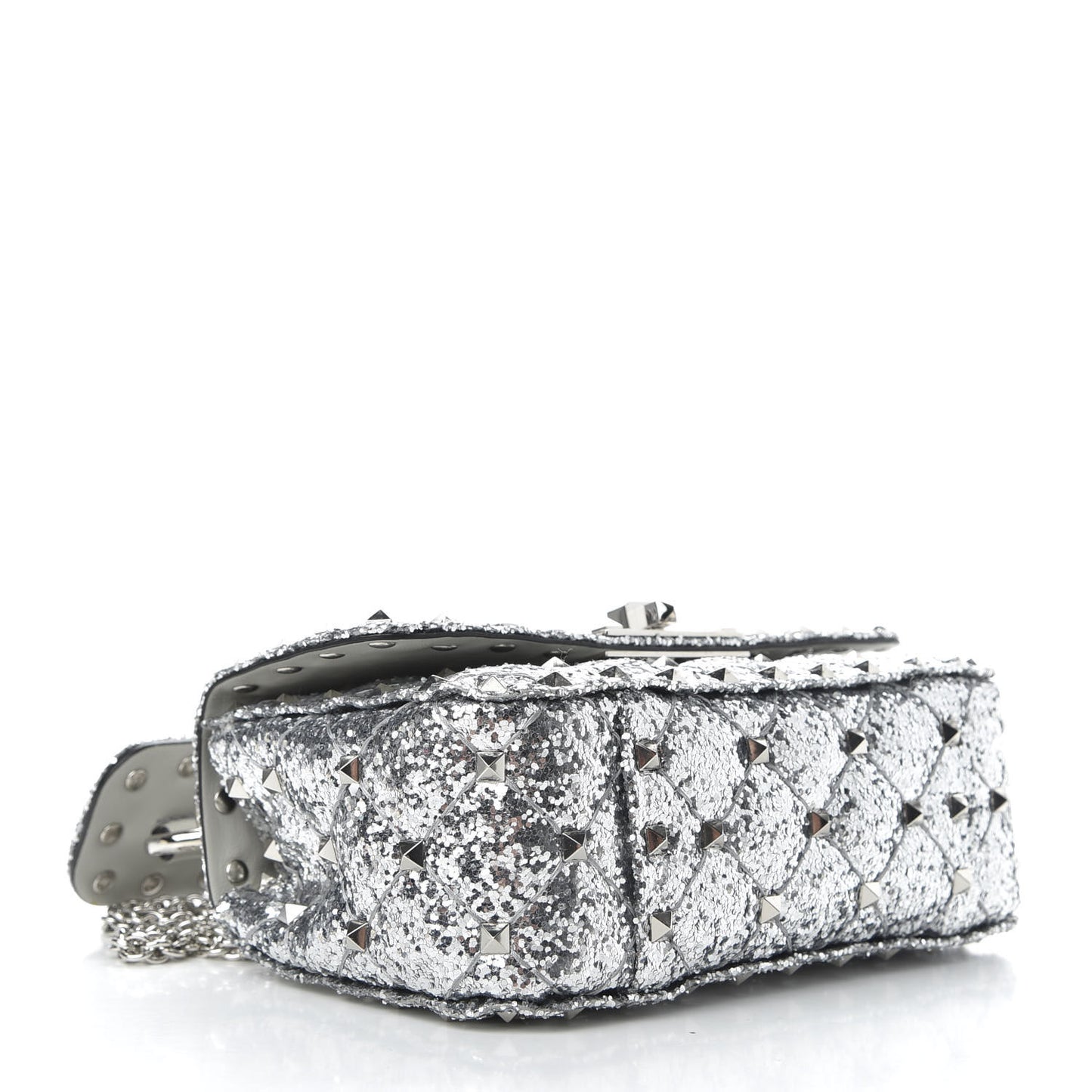 Glitter Mini Rockstud Spike Shoulder Bag Silver