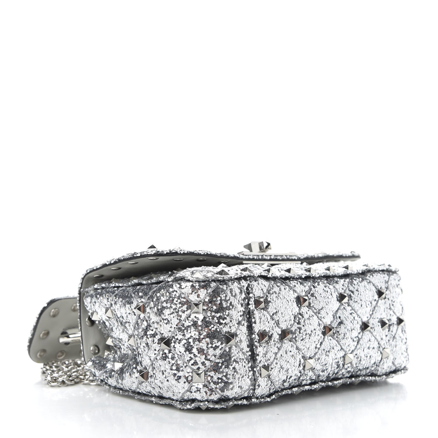 Valentino Garavani Glitter Mini Rockstud Spike Shoulder Bag Silver 4 of 10