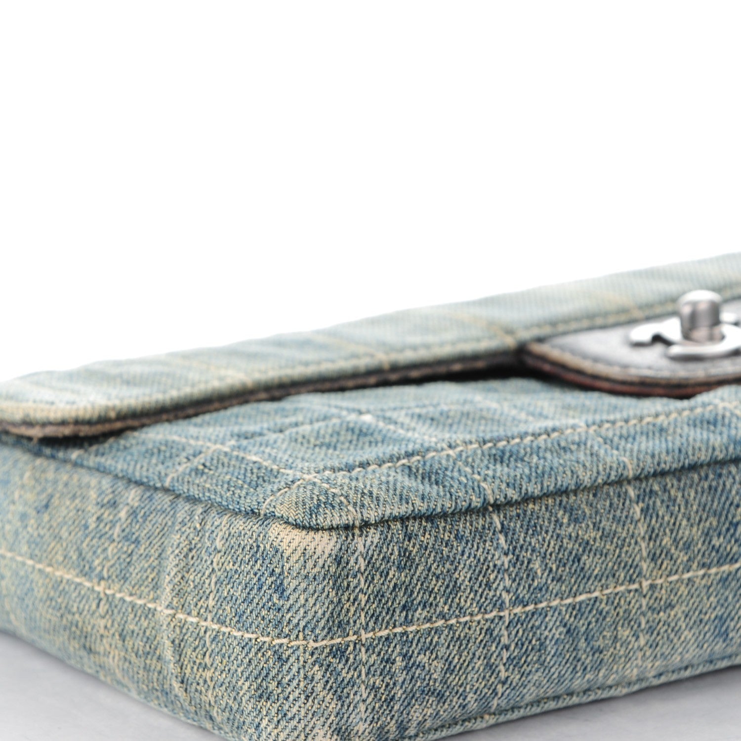 Chanel Denim Chocolate Bar Quilted East West Flap 12 of 13