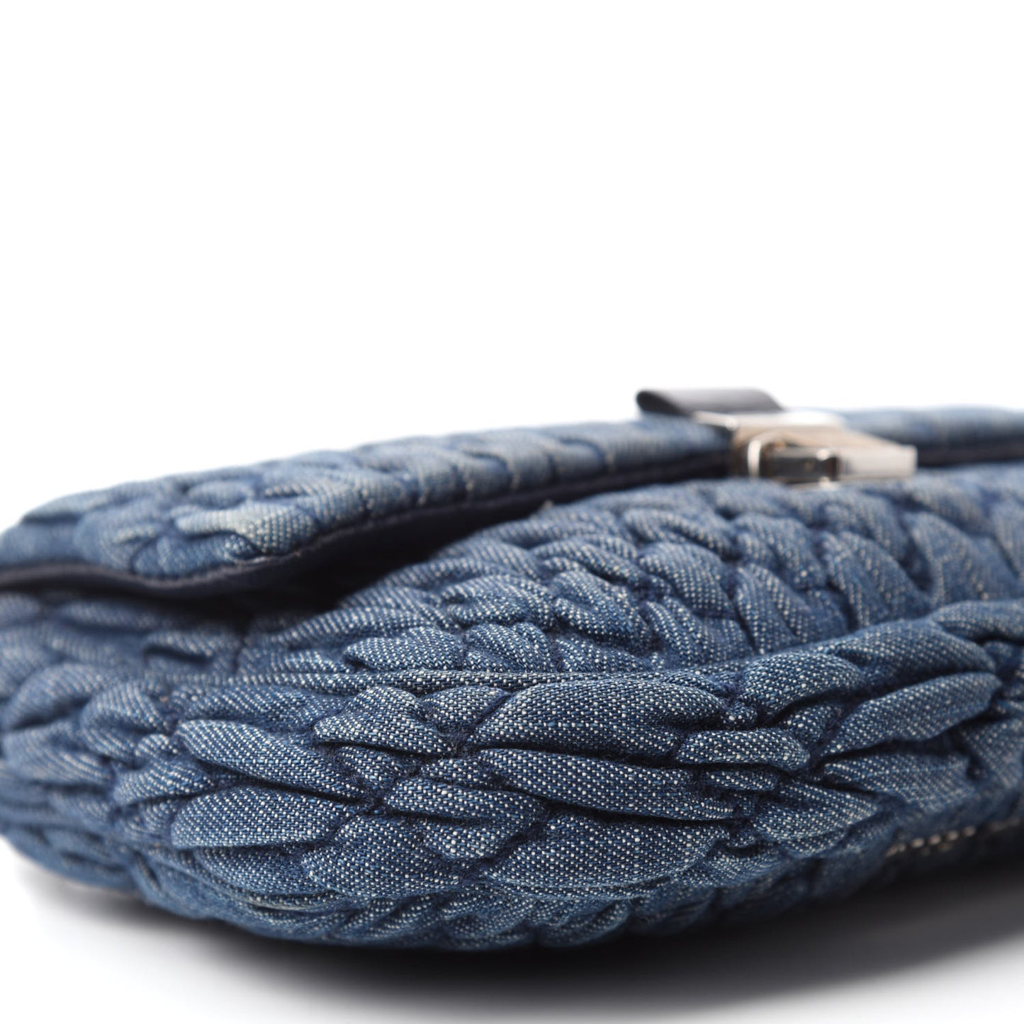 Denim Matelasse Crystal Chain Crossbody Bag Blue