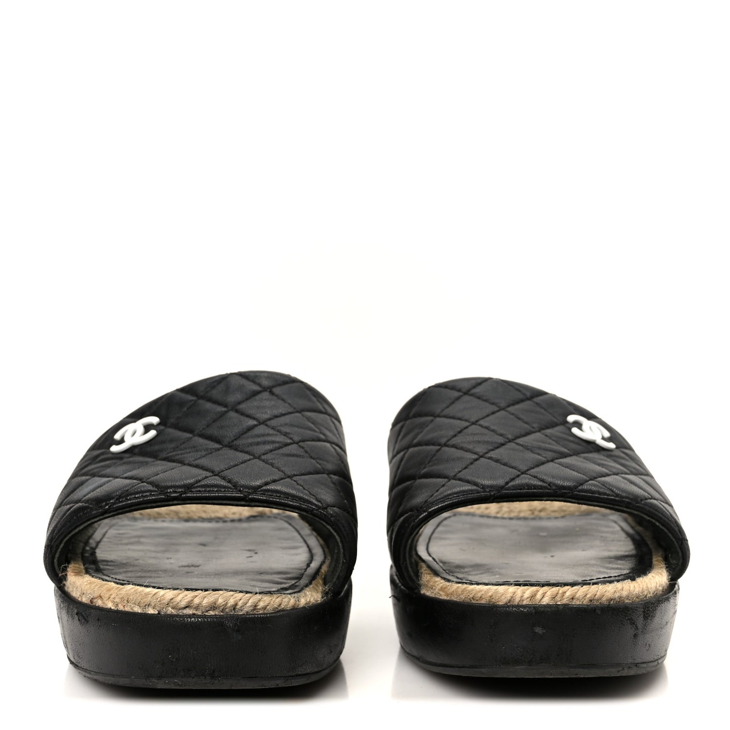 Lambskin Quilted CC Espadrille Slip On Sandals 41 Black