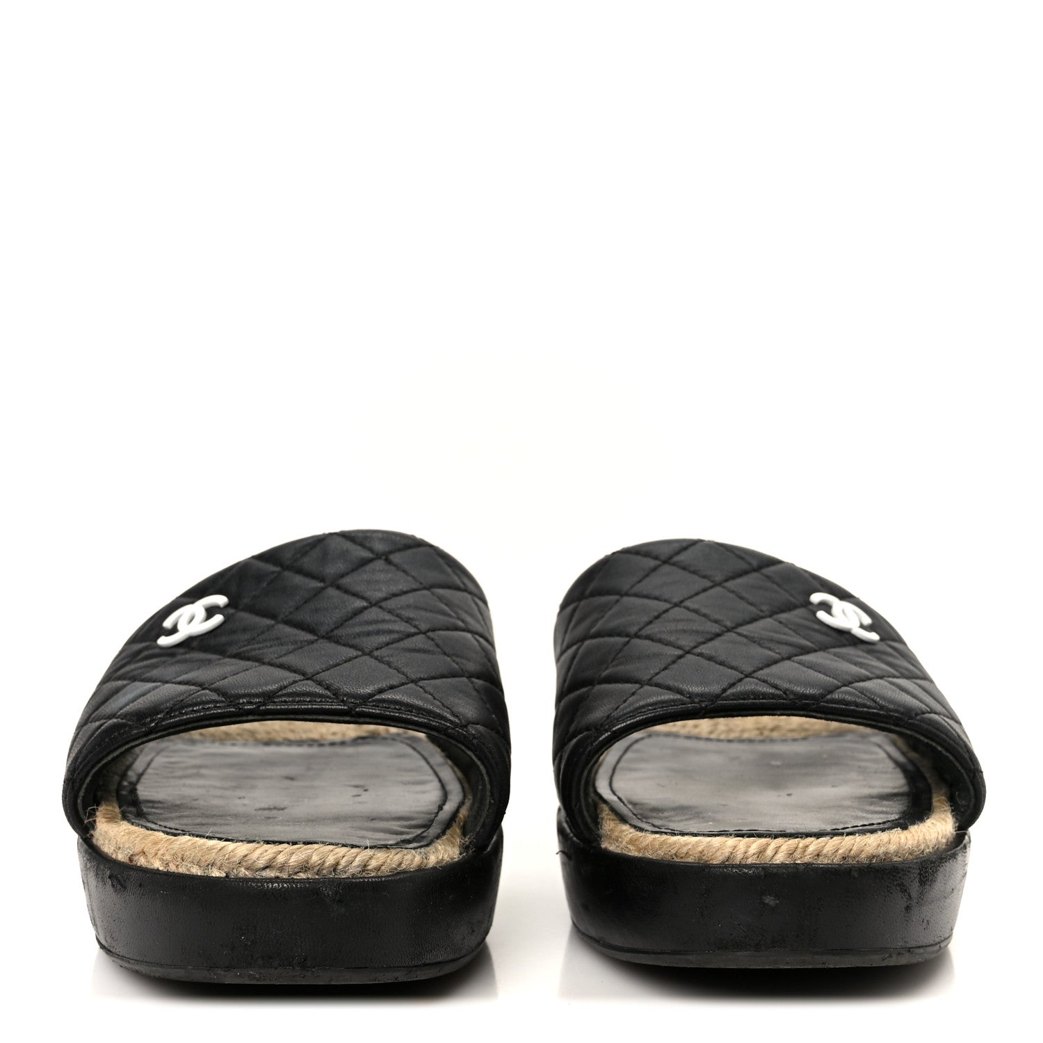 Chanel Lambskin Quilted CC Espadrille Slip On Sandals 41 Black 3 of 11