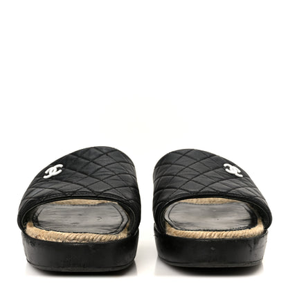 Chanel Lambskin Quilted CC Espadrille Slip On Sandals 41 Black 3 of 11