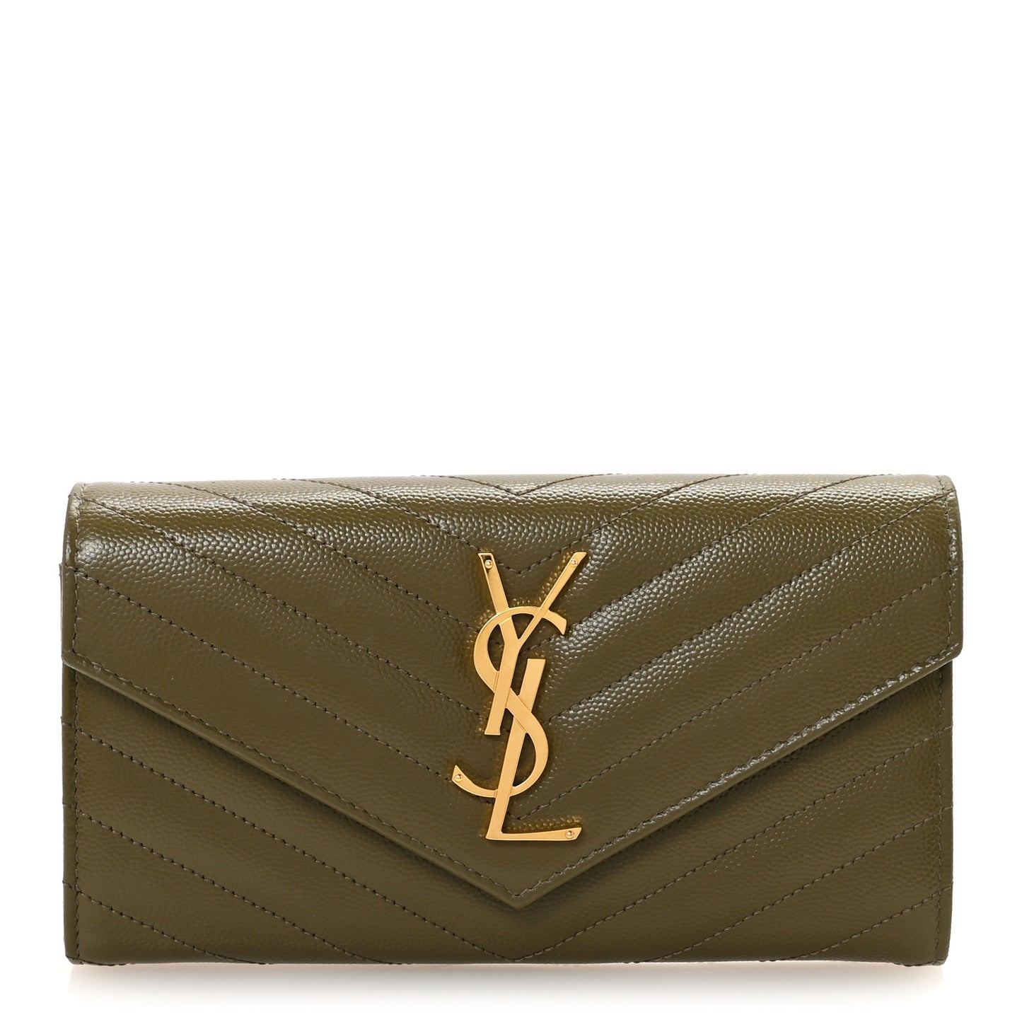 Grain De Poudre Matelasse Chevron Monogram Flap Wallet Olive