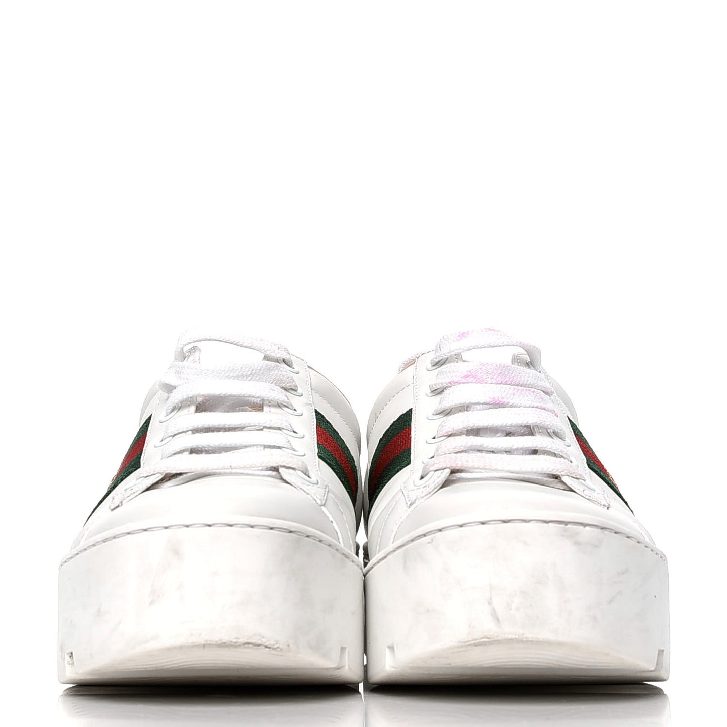 Calfskin Web Bee Embroidered Womens Ace Platform Sneakers 39 White