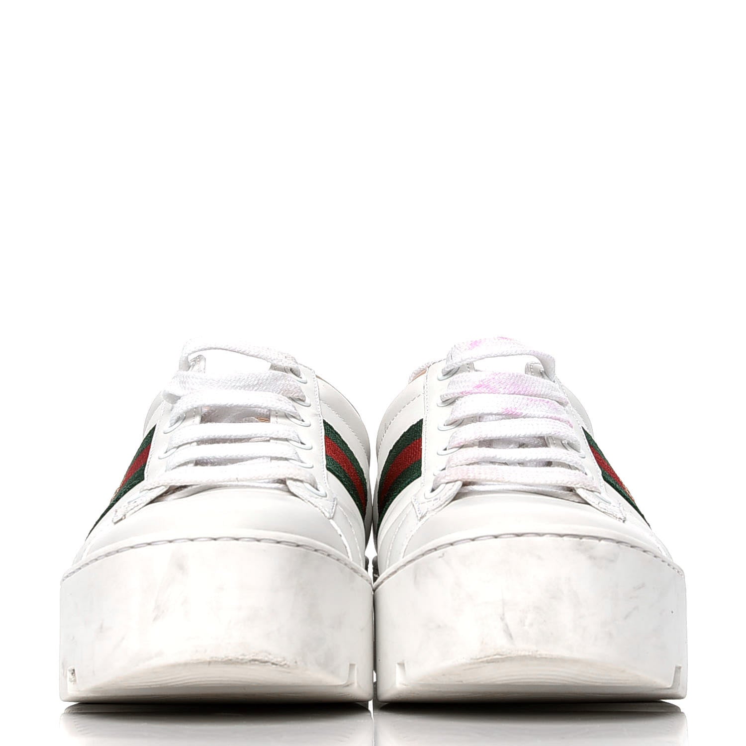 Gucci Calfskin Web Bee Embroidered Womens Ace Platform Sneakers 39 White 2 of 7
