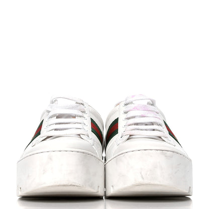 Gucci Calfskin Web Bee Embroidered Womens Ace Platform Sneakers 39 White 2 of 7