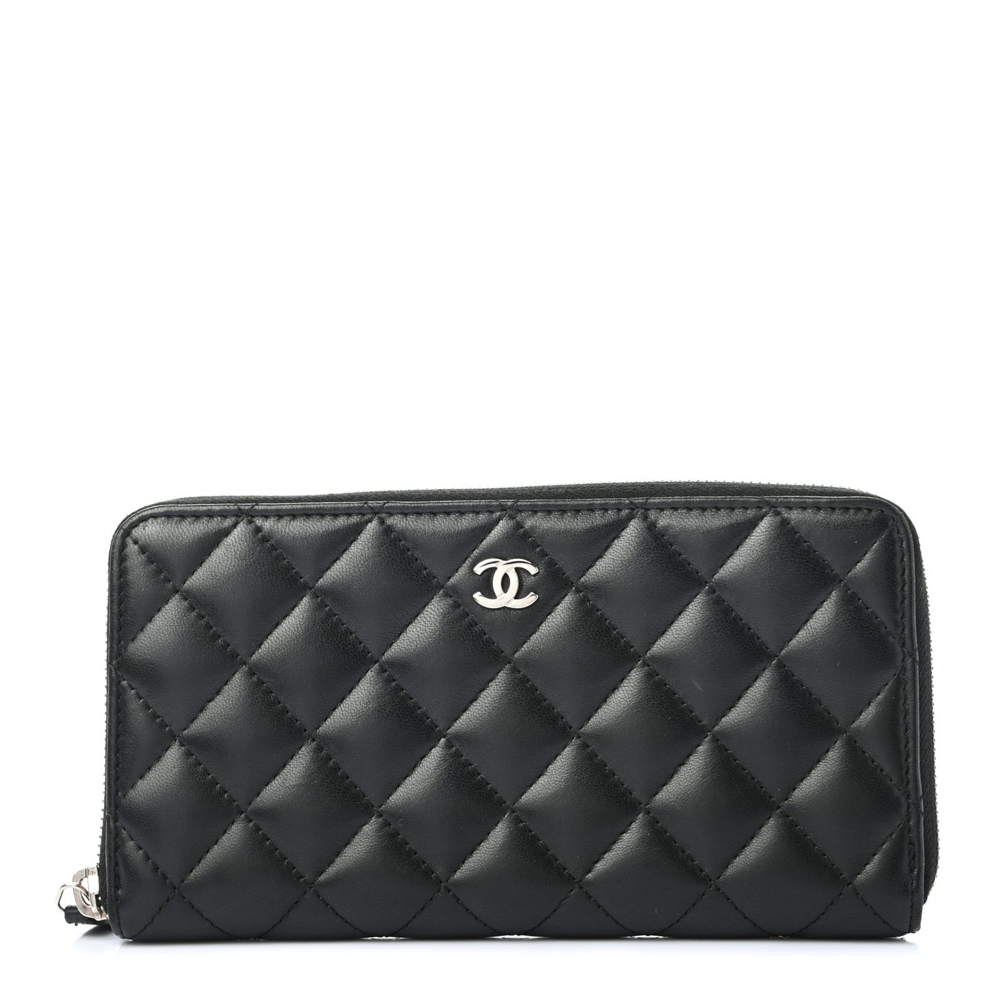 Lambskin Quilted Large Gusset Zip Around Wallet Black