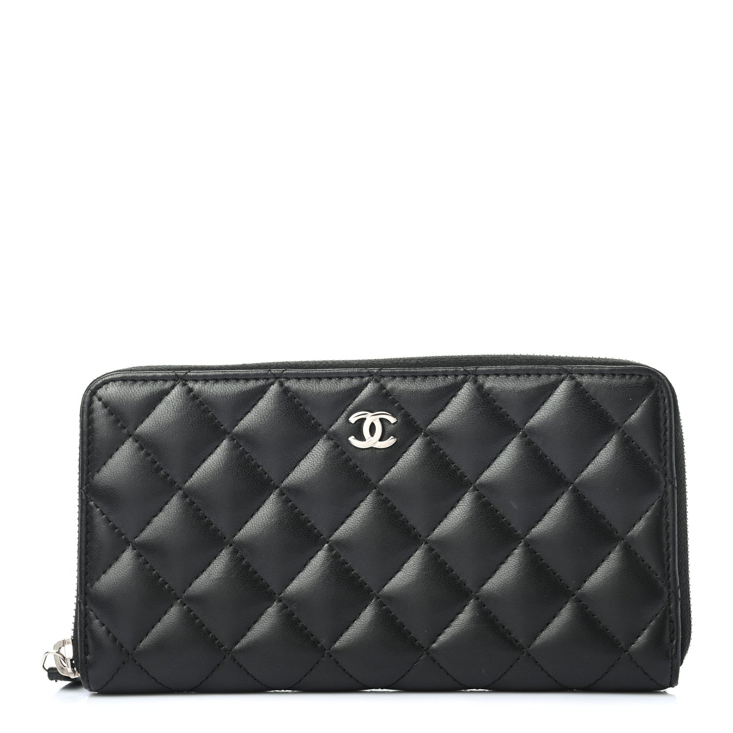 Chanel Lambskin Quilted Large Gusset Zip Around Wallet Black 1 of 8