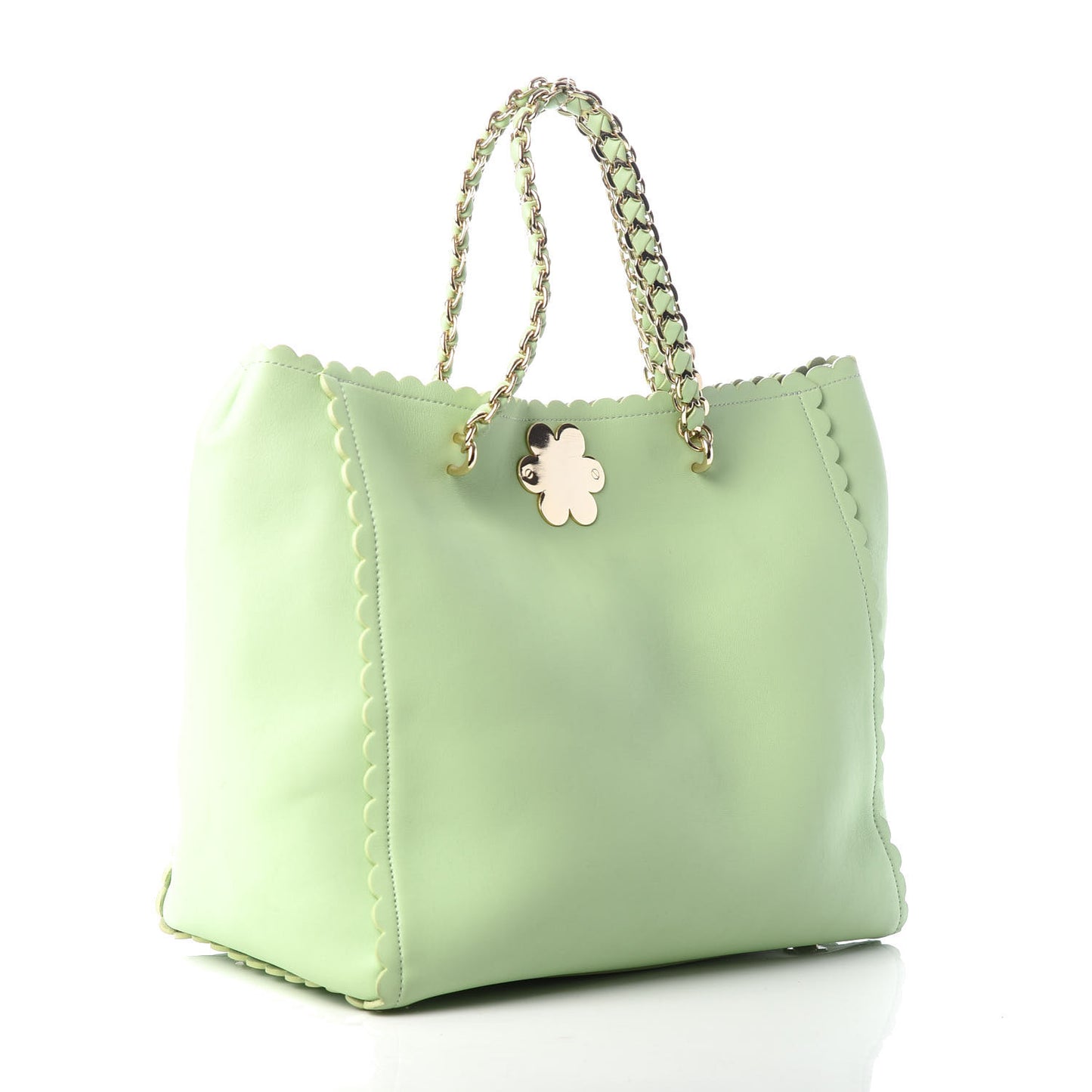 Classic Calfskin Cecily Flower Tote Mint Green
