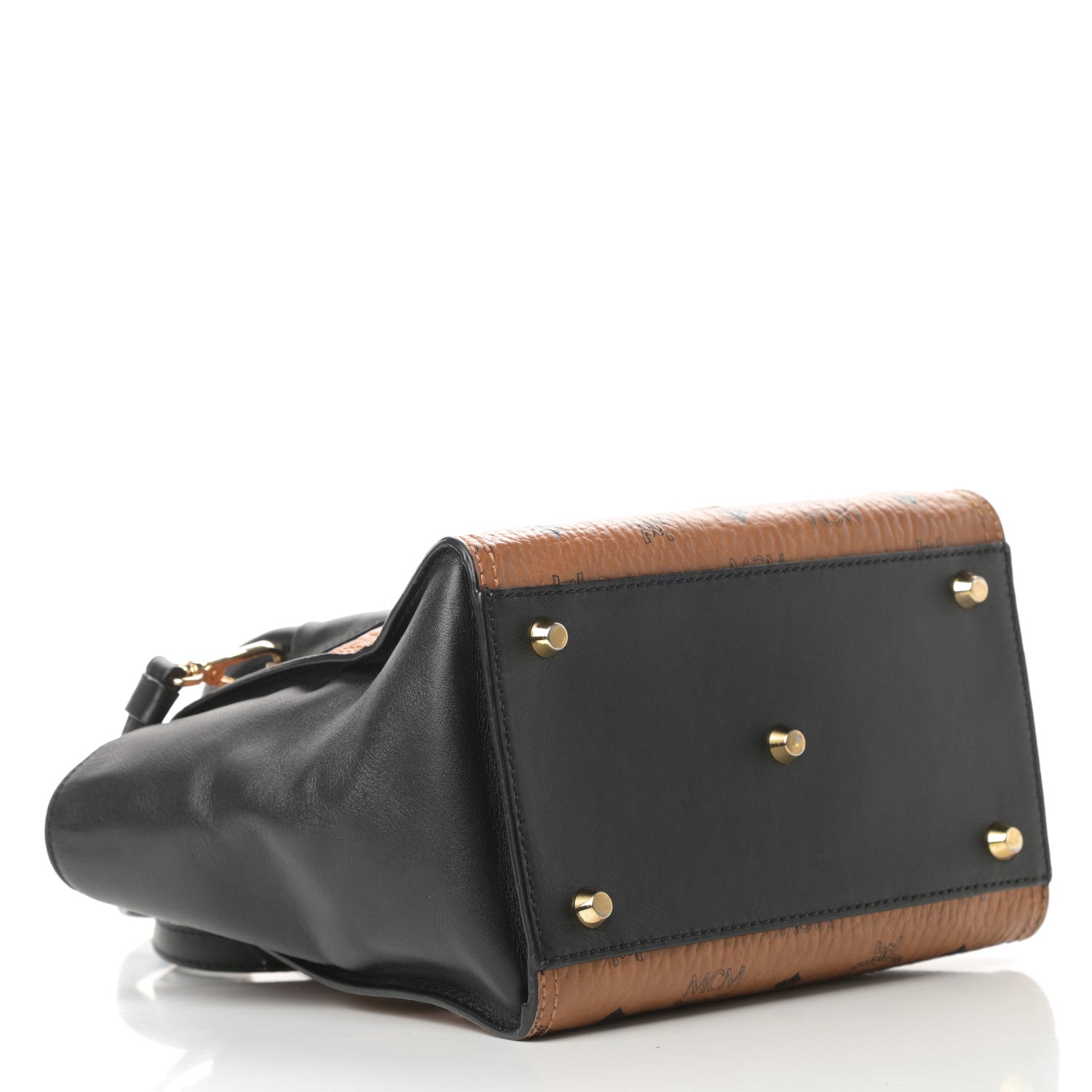 MCM Visetos Small Kathy Double Zip Tote Cognac Black 4 of 13
